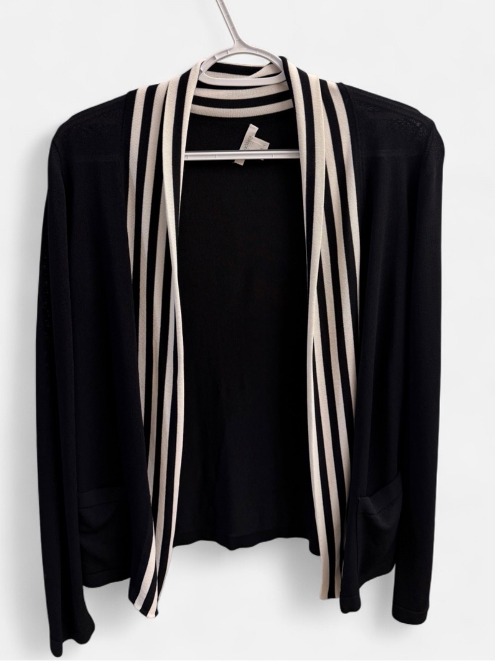Max Mara Black Ivory Stripe Open Front Cardigan Size M